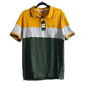 Ben Sherman Men's Striped Colorblock Polo Shirt Yellow Green Grey Size Large New